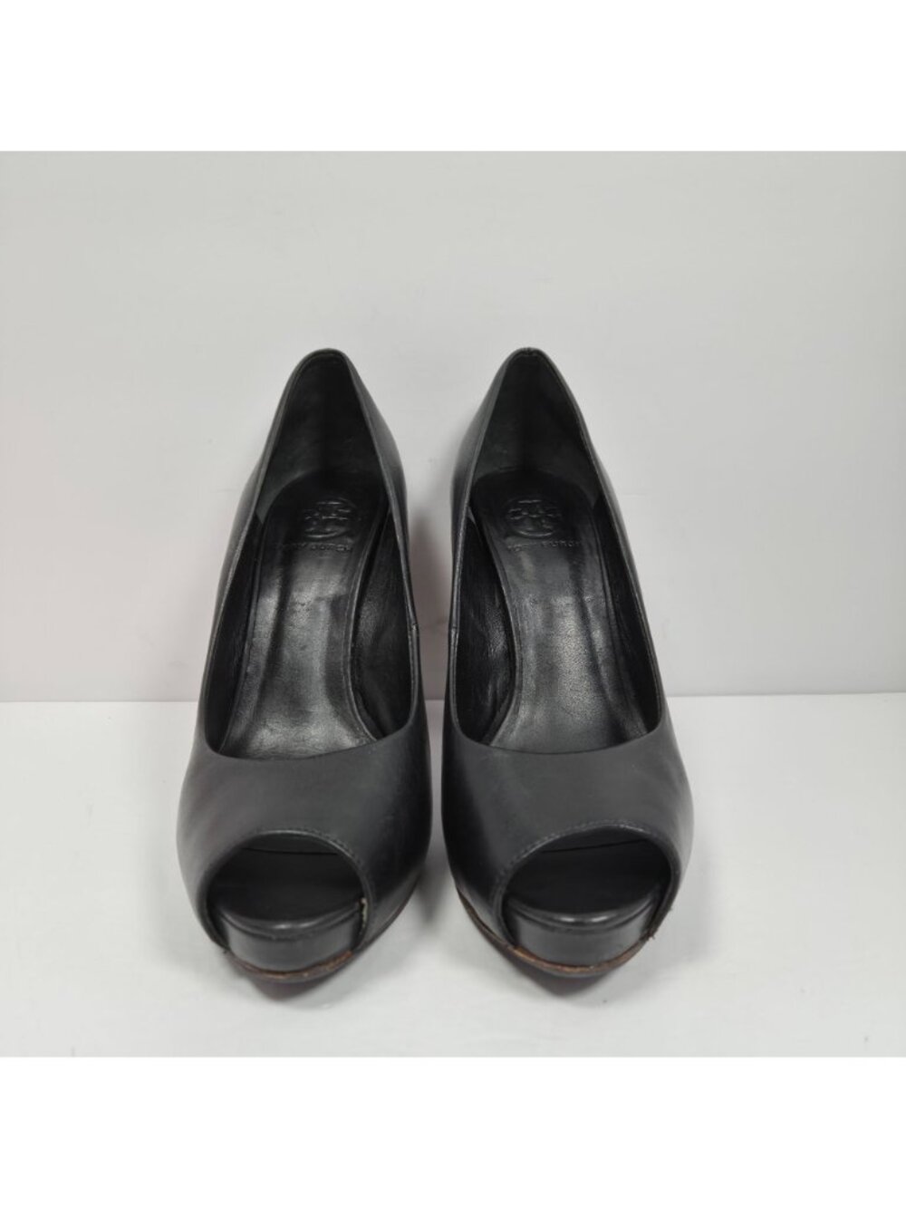 Tory Burch Cantrelle Women's Black Leather Peep-Toe Platform Heels Size 9M - Picture 3 of 9